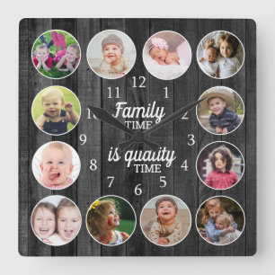 Horloge Carrée Black Wood 12 Image Frame Famille Temps Citation