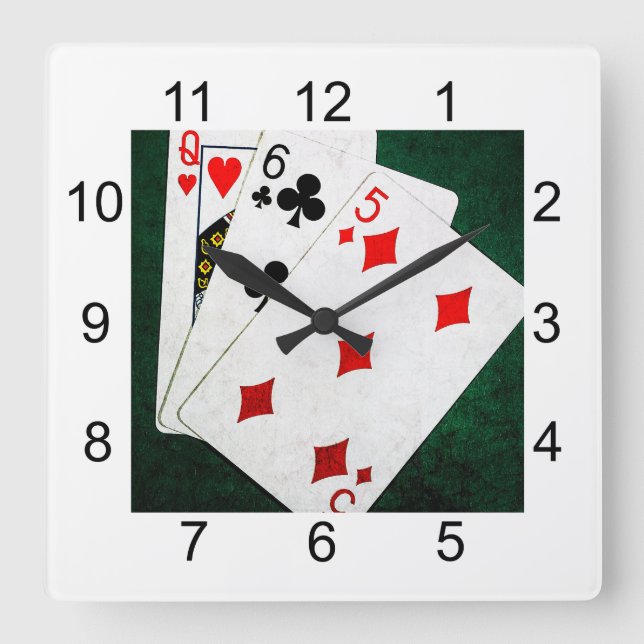 Horloge Carrée Blackjack 21 point - Reine, Six, Cinq (Recto)