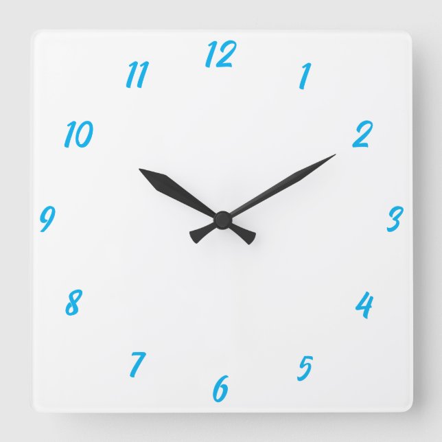 Horloge Carrée Blanc Bleu Élégant Personnalisé Couleur Cute Cadea (Recto)