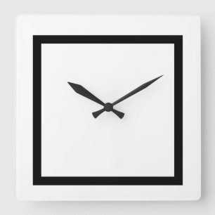 Horloge Carrée Blanc uni personnalisé avec bande noire décorative