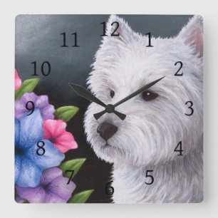 Horloge Carrée Blanc Westie du chien 82