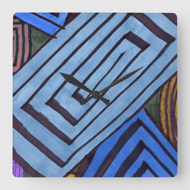 Horloge Carrée Bleu abstrait rectangulaire en spirale égyptienne (Recto)