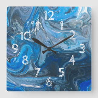 Horloge Carrée Bleu acrylique Abstrait, Blanc, Marine