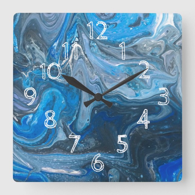 Horloge Carrée Bleu acrylique Abstrait, Blanc, Marine (Recto)
