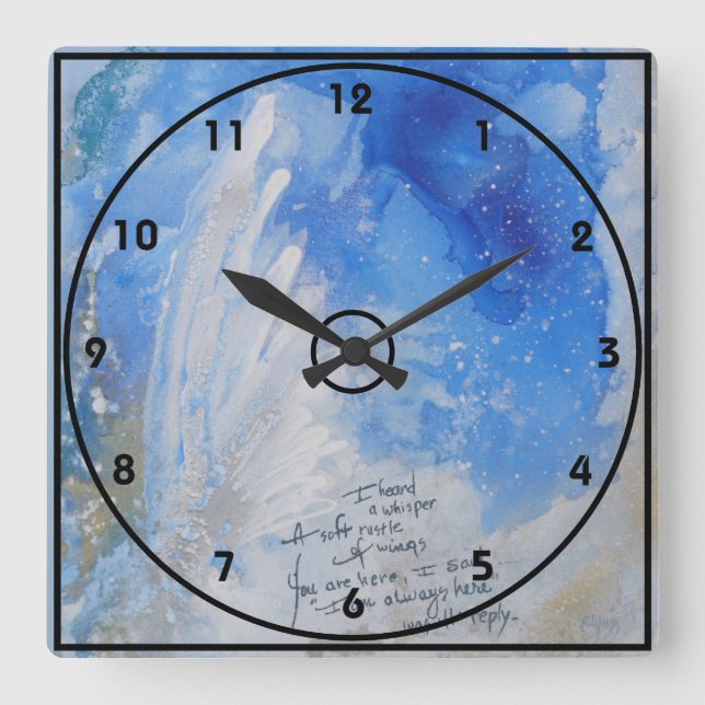 Horloge Carrée Bleu Angel ailes, douce présente aquarelle toile (Recto)