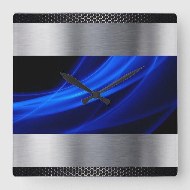 Horloge Carrée Bleu, argent, noir (Recto)
