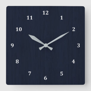 Horloge Carrée Bleu bambou de la marine classique Grain de bois