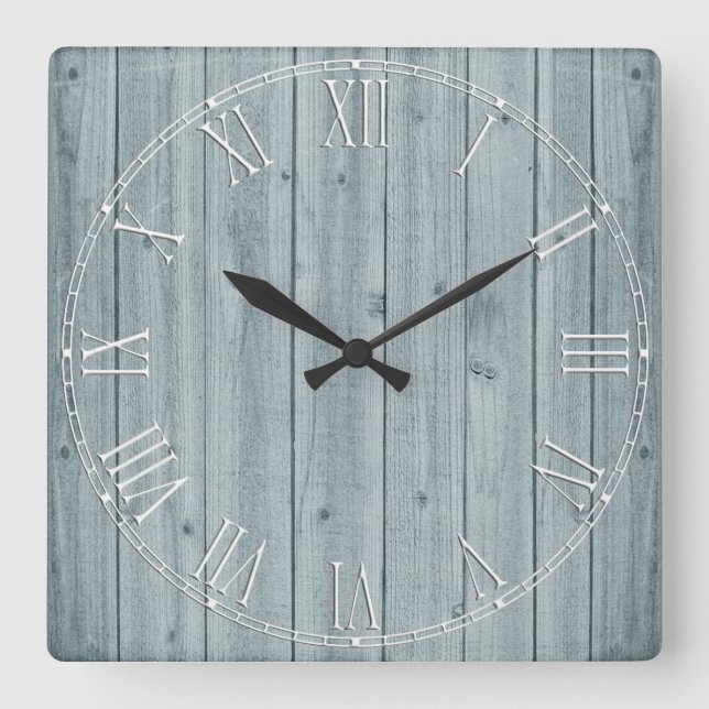 Horloge Carrée Bleu clair Rustique belle texture bois (Recto)