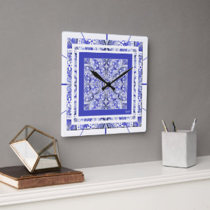 Horloge Carrée Bleu de dentelle en céramique de Grèce