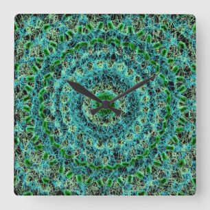 Horloge Carrée Bleu de plage et Spiderweb vert