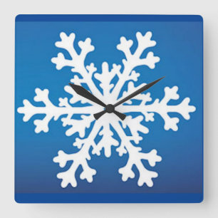 Horloge Carrée Bleu d'horloge murale    de flocon de neige