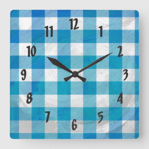 Horloge Carrée Bleu et blanc À damiers Buffalo Plaid