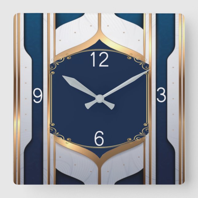 Horloge Carrée Bleu et or Art déco (Recto)