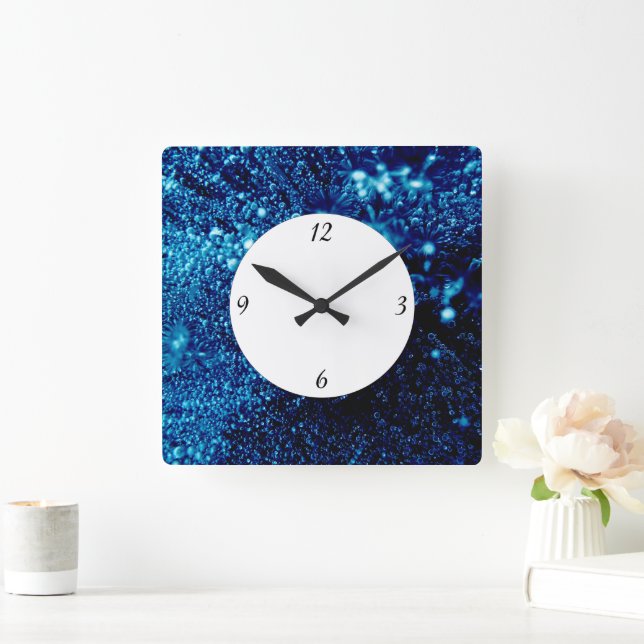 Horloge Carrée Bleu étincelles de glace gelée avec des nombres (Maison)