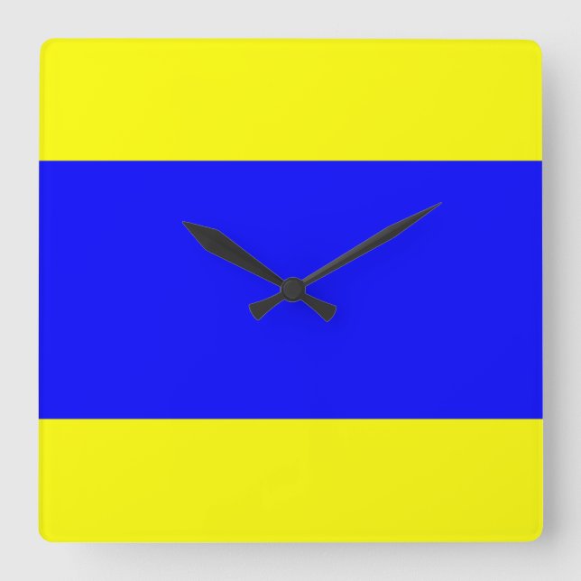 Horloge Carrée Bleu jaune Delta (Recto)
