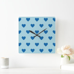 Horloge Carrée Bleu mignon simple Motif de coeur