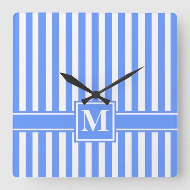 Horloge Carrée Bleu moderne bande avec Monogramme (Recto)