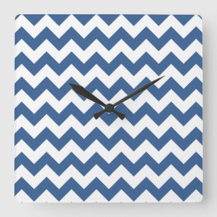 Horloge Carrée Bleu moderne Chevron Stripes