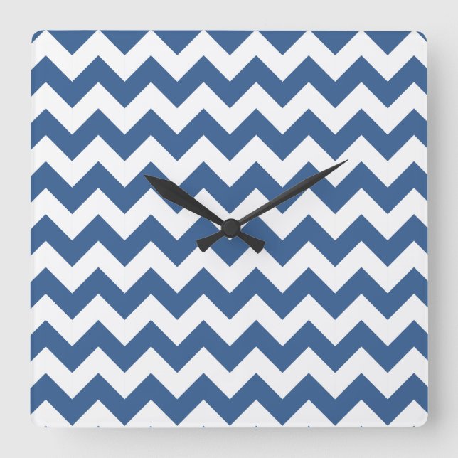 Horloge Carrée Bleu moderne Chevron Stripes (Recto)