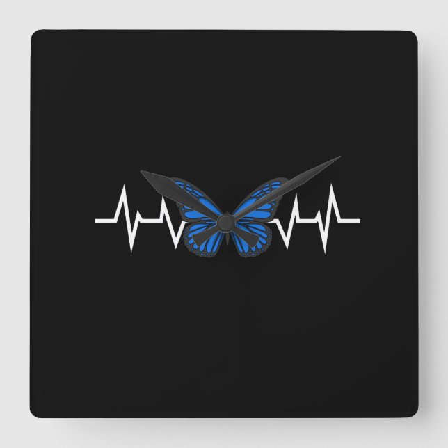 Horloge Carrée Bleu papillon (Recto)