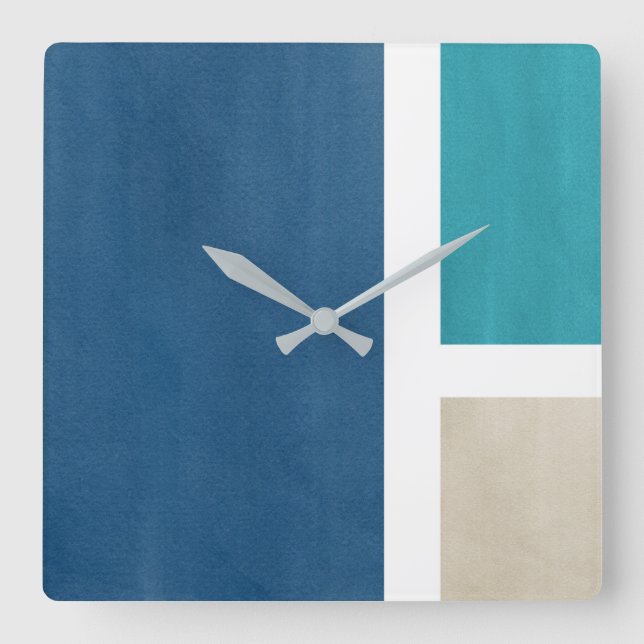 Horloge Carrée Bleu Turquoise Beige Blanc (Recto)