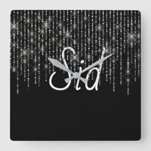 Horloge Carrée Bling en pierre avec nom