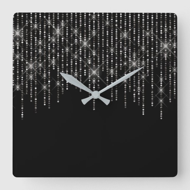 Horloge Carrée Bling en pierre de fer noir (Recto)