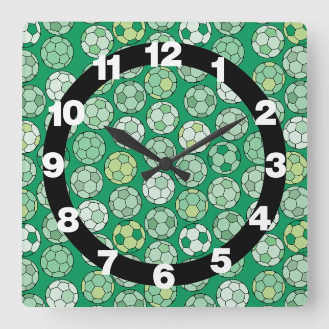 Horloge Carrée Bloc d'horloge Green Wall Soccer Balls (Recto)