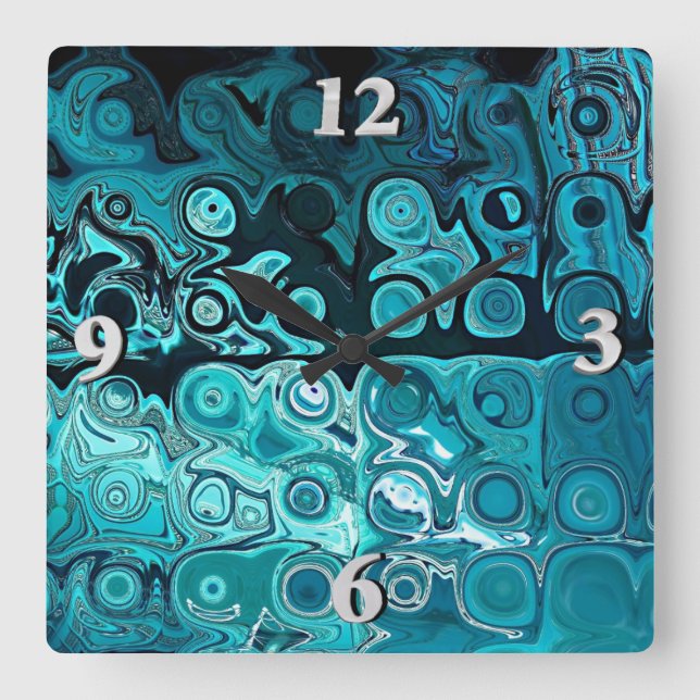Horloge Carrée Blocs de verre turquoise (Recto)