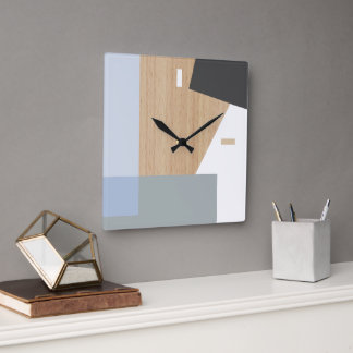 Horloge Carrée Blocs Modernes Art Motif Sur Faux Woodgrain