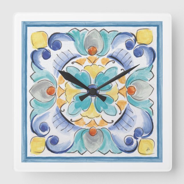 Horloge Carrée Bloom Blue & Yellow (Recto)