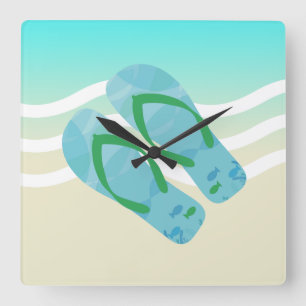 Horloge Carrée Blue and Green Summer Beach Waves