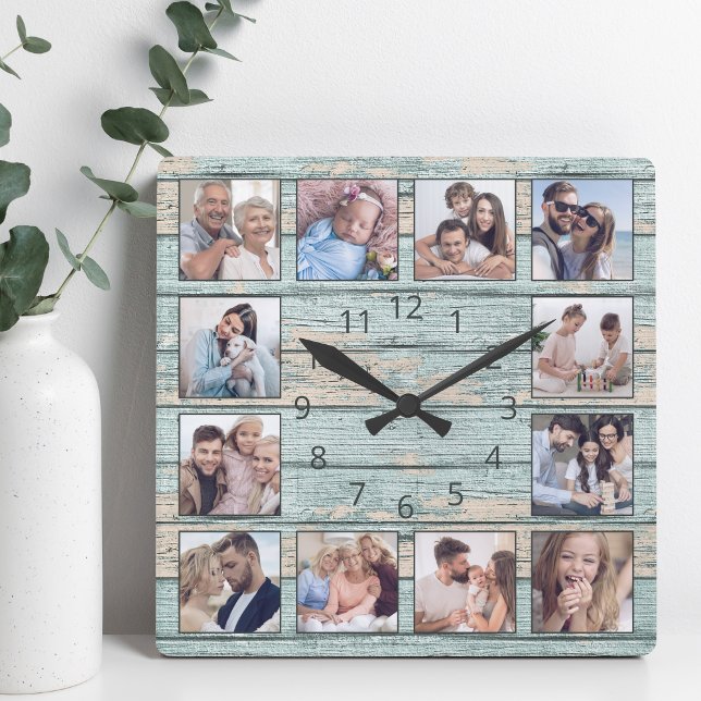 Horloge Carrée Blue beach Driftwood Planks Rustic Nautical (Créateur téléchargé)