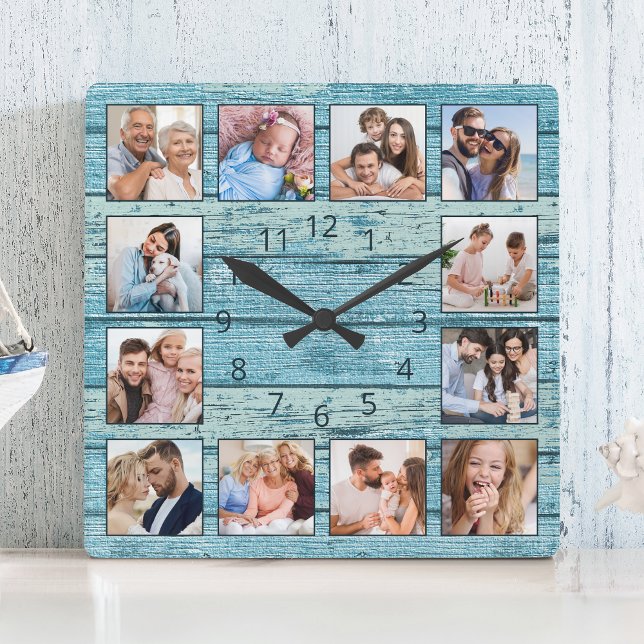 Horloge Carrée Blue beach Nautical Driftwood (Créateur téléchargé)