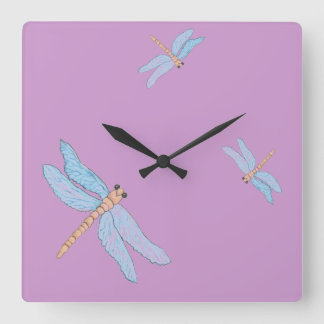 Horloge Carrée Blue Dragonfly Wall Clock