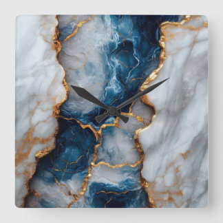 Horloge Carrée Blue & Gold Marble Square Wall Clock 