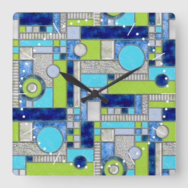 Horloge Carrée Blue Green Art Deco (Recto)