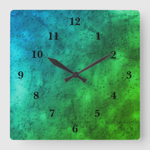 Horloge Carrée Blue green marble , rainbow art