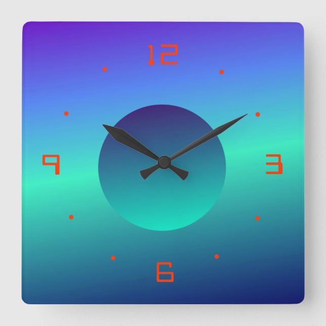 Horloge Carrée Blue Green Moon Illuminé Design>Horloge murale (Recto)