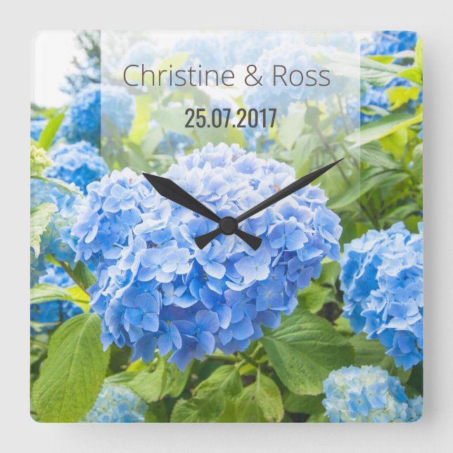 Horloge Carrée Blue hydrangea beautiful wedding wall clock (Recto)