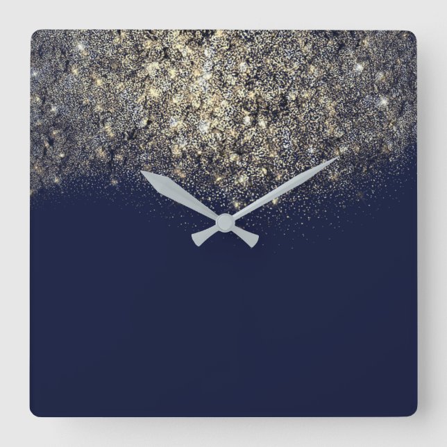 Horloge Carrée Blue Navy Parties scintillant Confetti Sepia Gold (Recto)