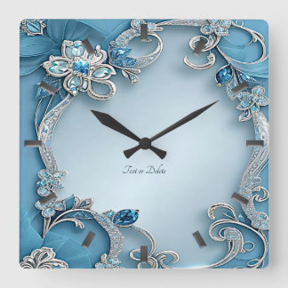 Horloge Carrée Blue Ornate Floral Wall Clock