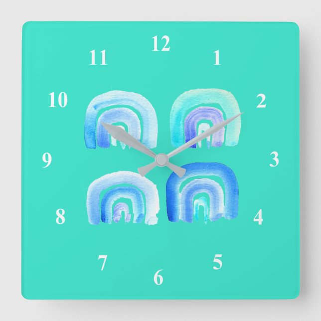 Horloge Carrée Blue Pastel rétro arc-en-ciel (Recto)