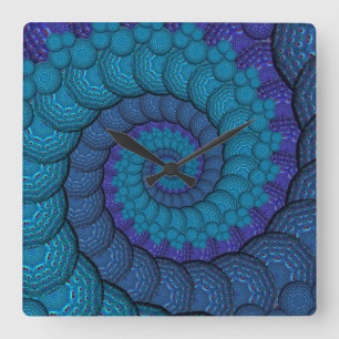 Horloge Carrée Blue Peacock Fractal Pattern