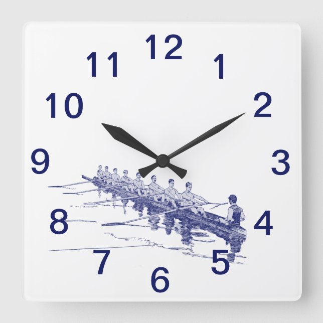 Horloge Carrée Blue Rowing Rowers Team Water Sports #3 (Recto)