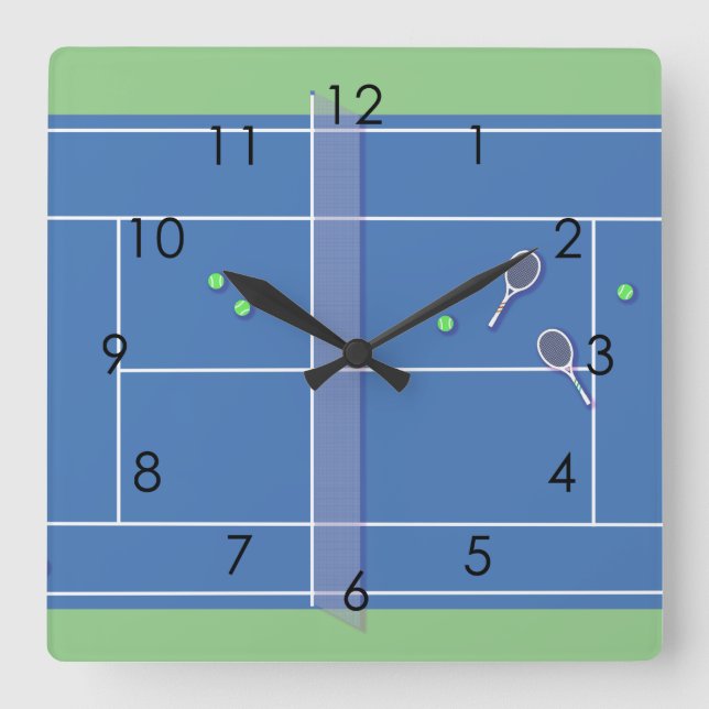 Horloge Carrée Blue Tennis Court Joueur de tennis moderne (Recto)