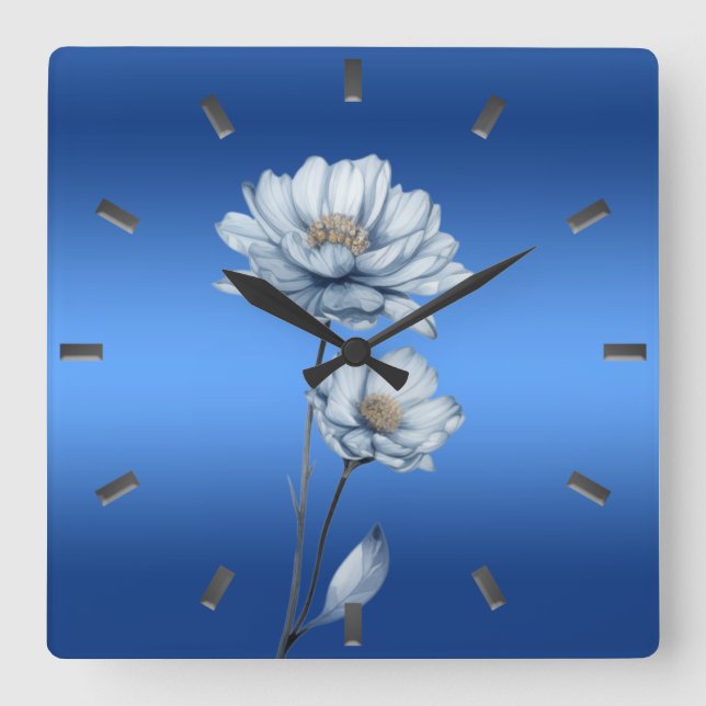 Horloge Carrée Blue Watercolor Flowers Wall Clock (Recto)