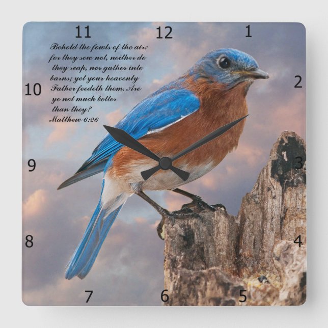 Horloge Carrée BLUEBIRD - Matthieu 6:26   (Recto)