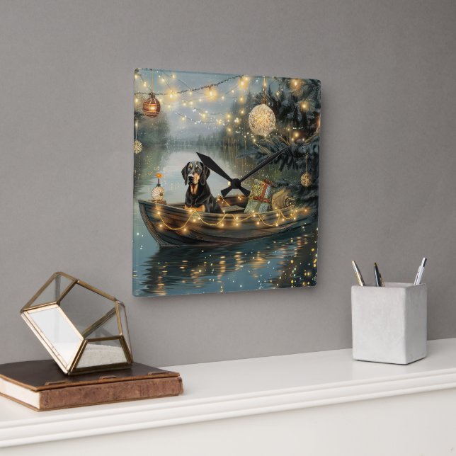 Horloge Carrée Bluetick Coonhound Noël Festive Voyage (Bureau)