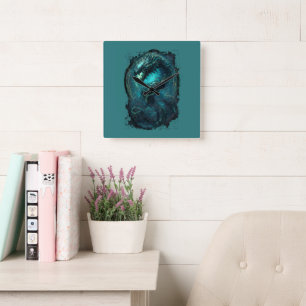 Horloge Carrée Bobine Spectrale Serpent Cyberpunk Art Sombre